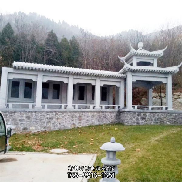寺院景点装饰大型青石雕刻中式长廊凉亭