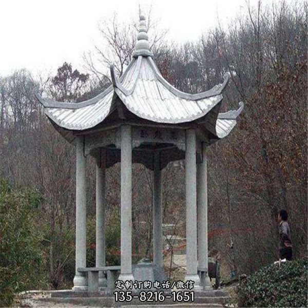 园林景区摆放的青石雕刻休闲凉亭是一种传统的中国文化…