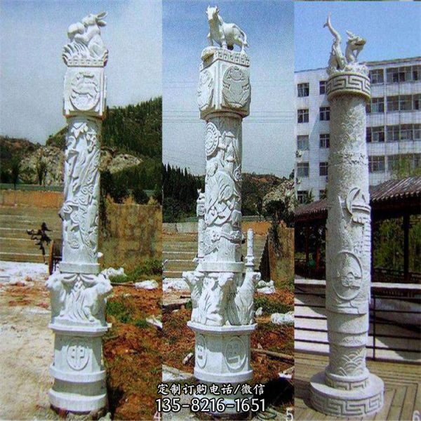 户外园林大型大理石石雕龙柱雕塑