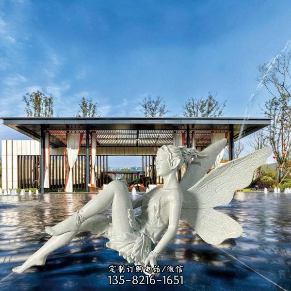 小区户外水池喷泉摆放玻璃钢欧式花仙子雕塑
