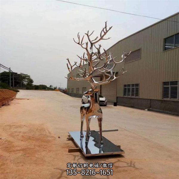 不锈钢镜面鹿雕塑 手工锻造工艺品摆件梅花鹿雕塑