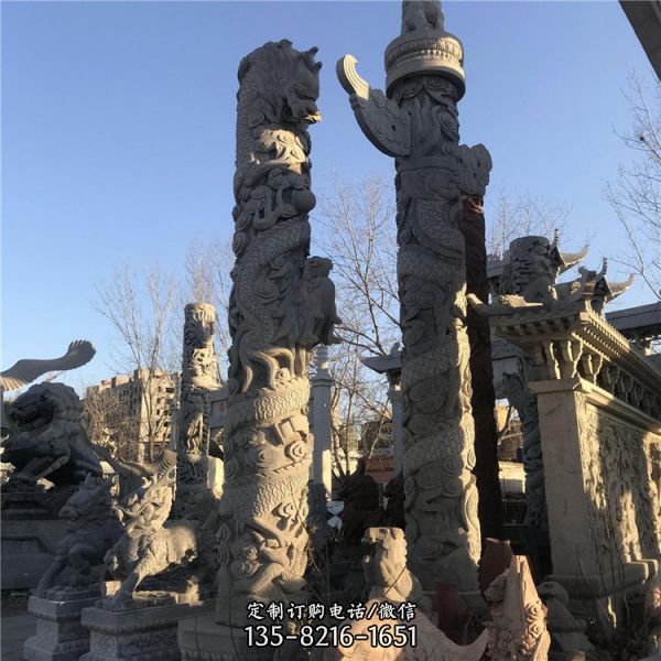 大理石浮雕大型户外园林石柱文化柱雕塑