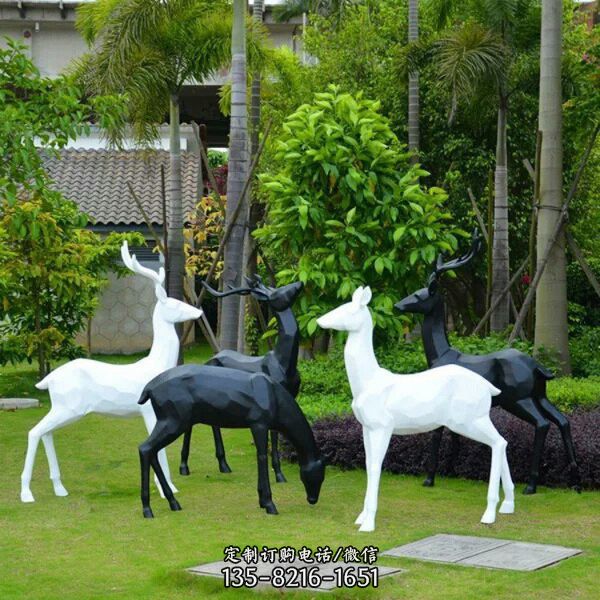 几何鹿，梅花鹿玻璃钢动物雕塑