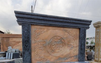 瑞祥传世：青石浮雕福字中式庭院大门玄关装饰影壁墙石雕