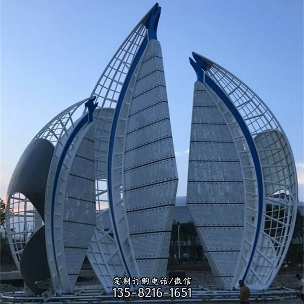 不锈钢帆船雕塑 大型城市企业杨帆公园景观异形标志摆件（4）