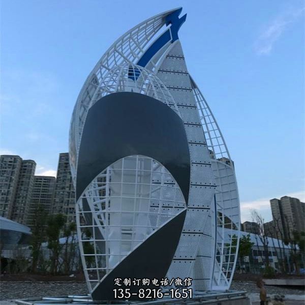 不锈钢帆船雕塑 大型城市企业杨帆公园景观异形标志摆件（3）