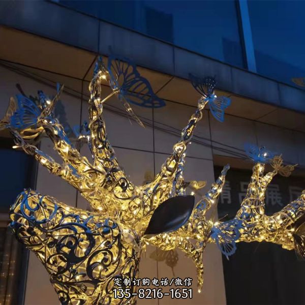 不锈钢镂空麋鹿雕塑金属 动物雕塑内置灯光鹿景观摆件（2）