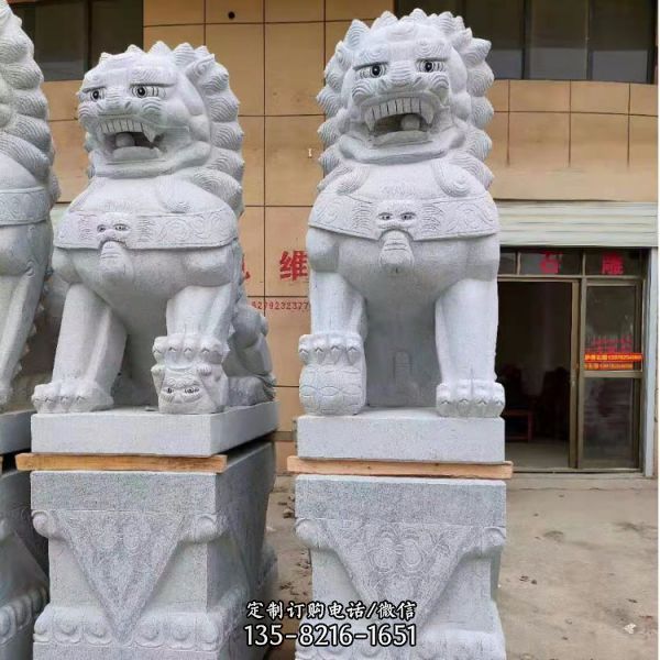 大理石花岗岩石雕狮子   企业大门摆放狮子雕塑