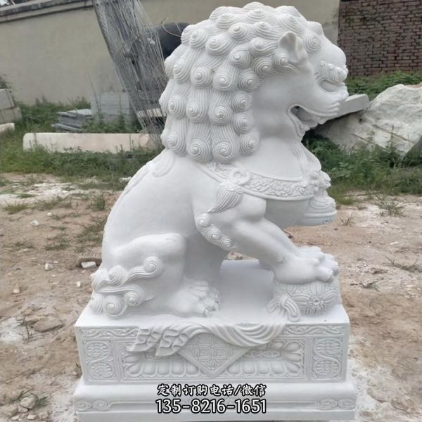汉白玉石狮子墩雕塑