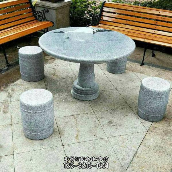 园林灰色石桌石凳小区公园象棋圆石桌石椅雕塑