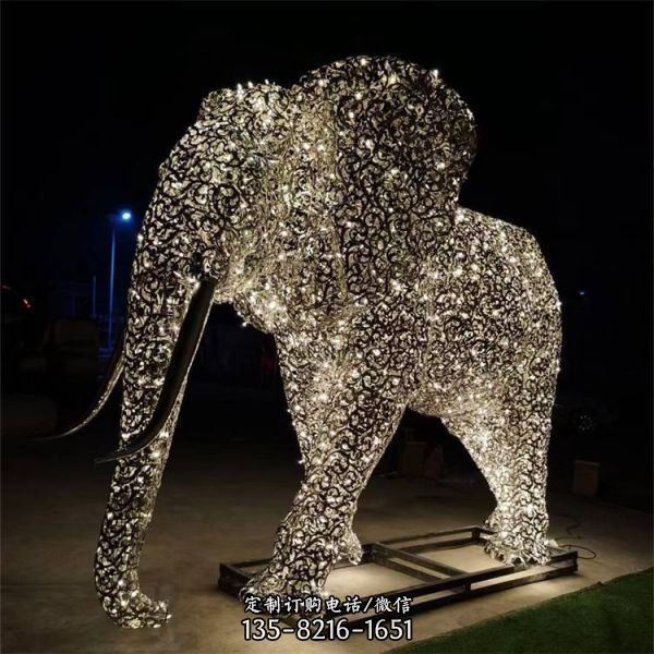 城市广场不锈钢镂空灯光亮化大象雕塑 小品