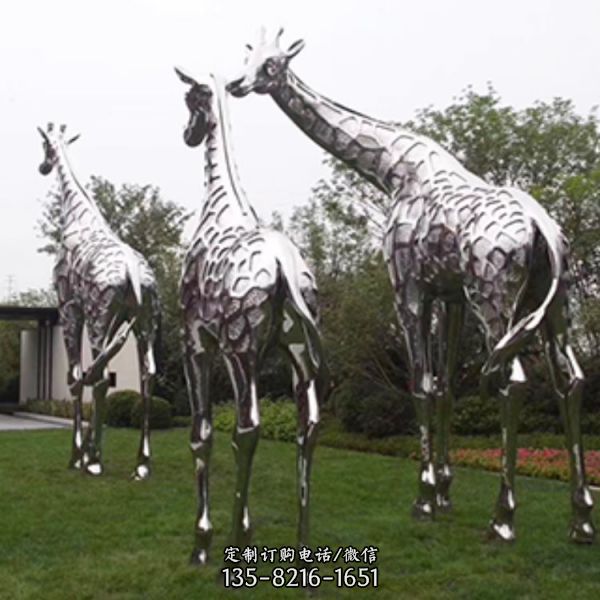 城市公园大型动物景观不锈钢镜面长颈鹿雕塑（2）