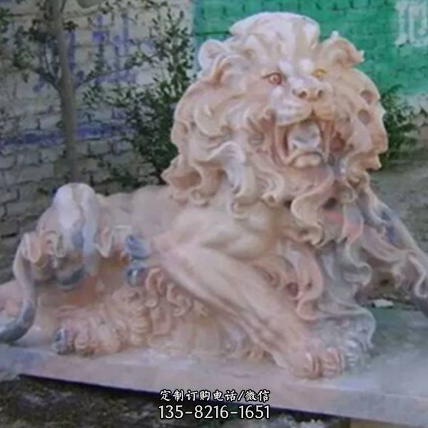 别墅庭院晚霞红石雕 大型户外门口狮子雕塑（3）