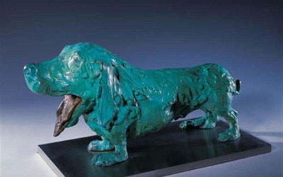 美麗景區精美玻璃鋼彩繪綠色狗雕塑