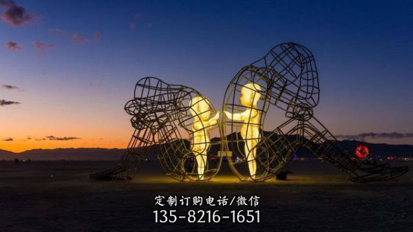人物雕塑-公园户外大型创意不锈钢镂空照明人物雕塑