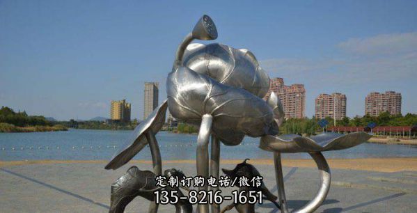 荷花雕塑-广场不锈钢抽象青蛙荷叶荷花雕塑