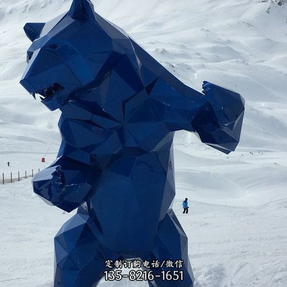 公园商场滑雪场摆放蓝色几何创意玻璃钢熊猫雕塑