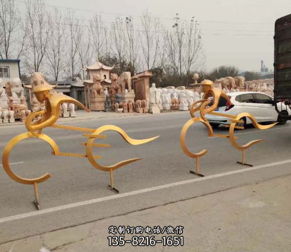 抽象仿真不锈钢铁艺骑单车雕塑