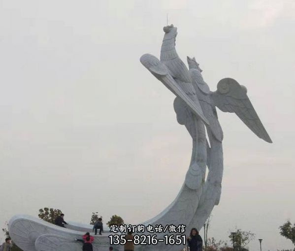 景区创意不锈钢两只飞翔的凤凰雕塑