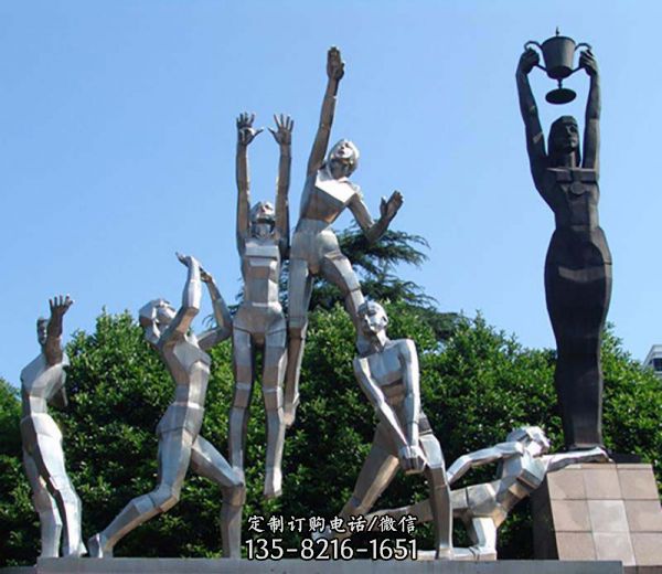 体育公园不锈钢打排球运动员人物主题雕塑