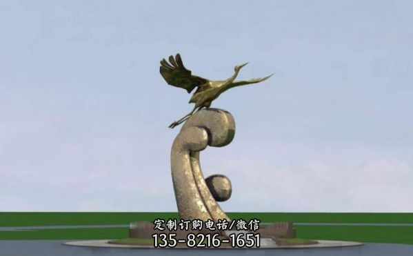 城市广场不锈钢户外大型景观飞翔的仙鹤雕塑