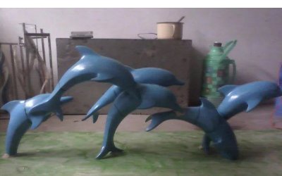 精致不锈钢蓝色海豚雕塑