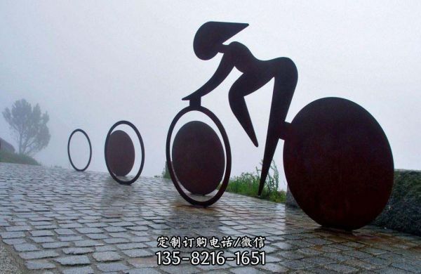 公园不锈钢抽象骑单车女孩运动人物雕塑