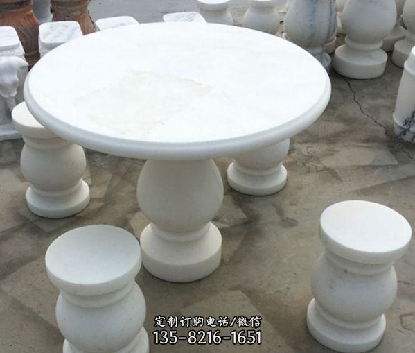 汉白玉圆形桌凳公园休息区摆放石雕