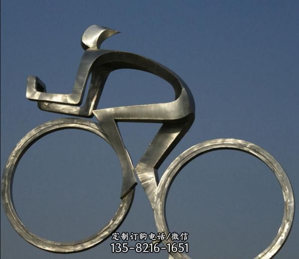 小区广场不锈钢骑自行车摆件雕塑