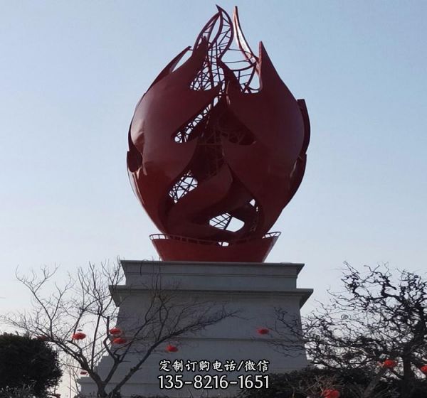 公园酒店广场球形不锈钢火苗雕塑1