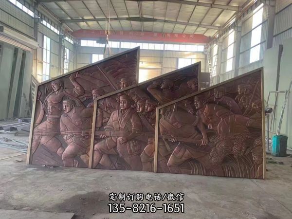 解放军战斗主题铜浮雕装饰背景墙