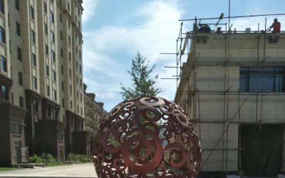 精致艺术水景之作——公园创意不锈钢喷泉镂空球雕塑