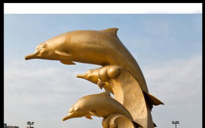 海豚三只——黄铜海豚雕塑