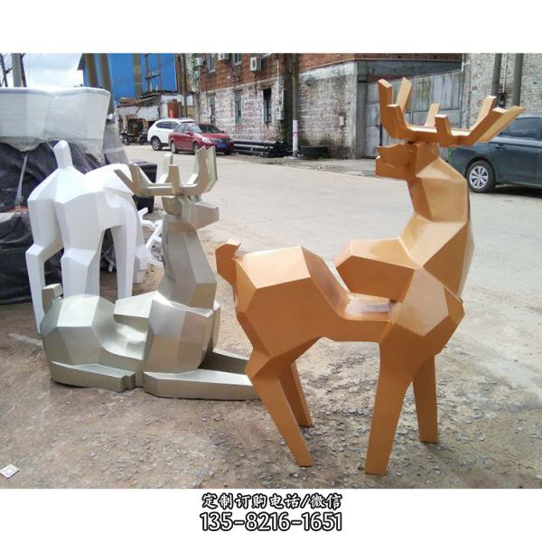玻璃钢几何户外园林景观动物鹿雕塑