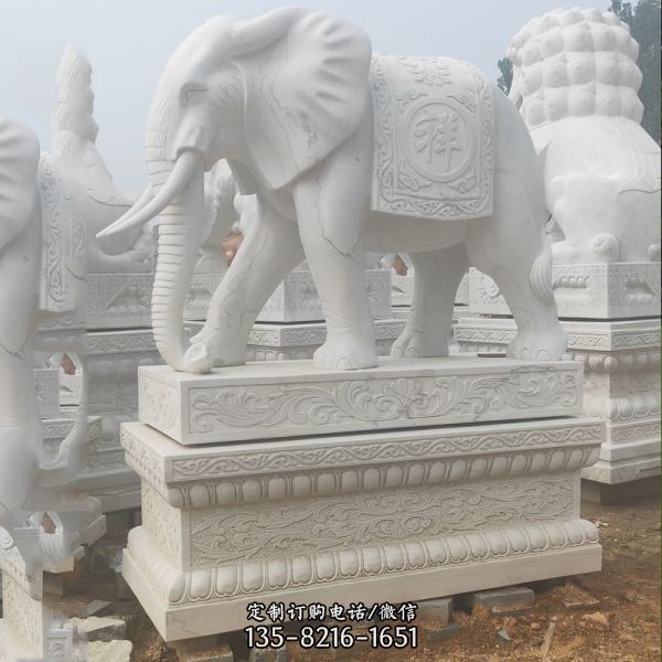 企业汉白玉石雕招财大象雕塑