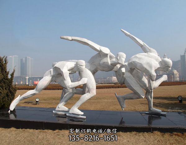广场公园景观不锈钢抽象跨栏体育运动员雕塑