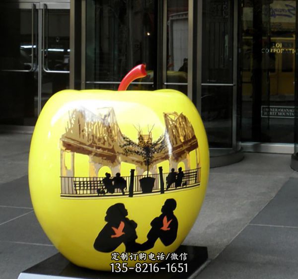 商业街不锈钢公园景观苹果雕塑