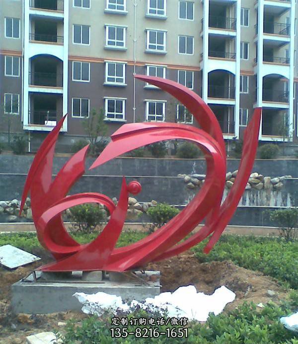 小区不锈钢抽象个性红色凤凰雕塑