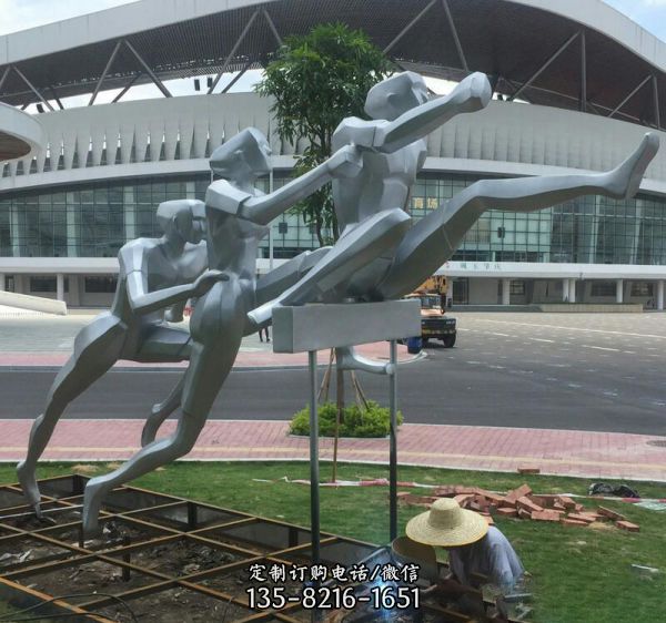 抽象不锈钢体育跨栏运动人物雕塑