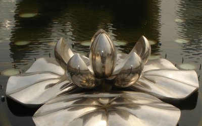 精美雕刻，不锈钢材质，荷花池塘创意镜面装饰品
