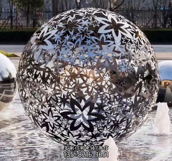 公寓白钢树叶公园镂空球雕塑