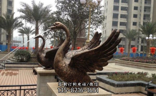 城市广场铜铸喷水创意造型天鹅雕塑