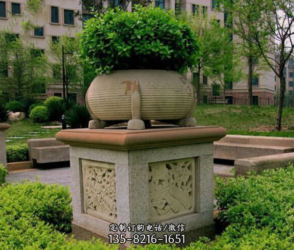 别墅小区公园大理石石雕创意花盆雕塑