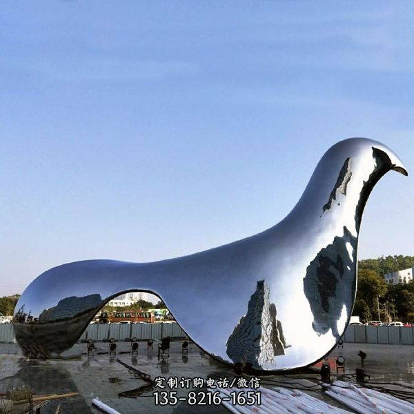 大型广场抽象艺术不锈钢镜面抽象鸽子雕塑