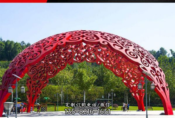 创意剪影广场不锈钢红色拱门雕塑