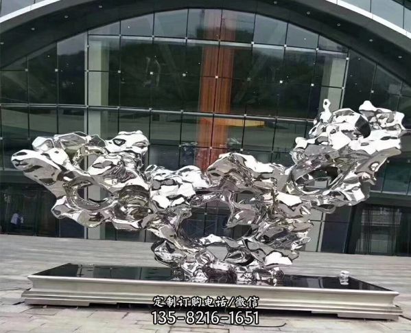 商业街摆放 亮面不锈钢艺术水景抽象亮面金属假山雕塑