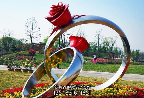 公园广场不锈钢玫瑰花戒指雕塑