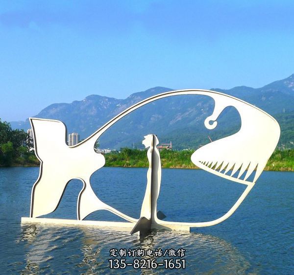 公园景区摆放的不锈钢创意鲸鱼雕塑