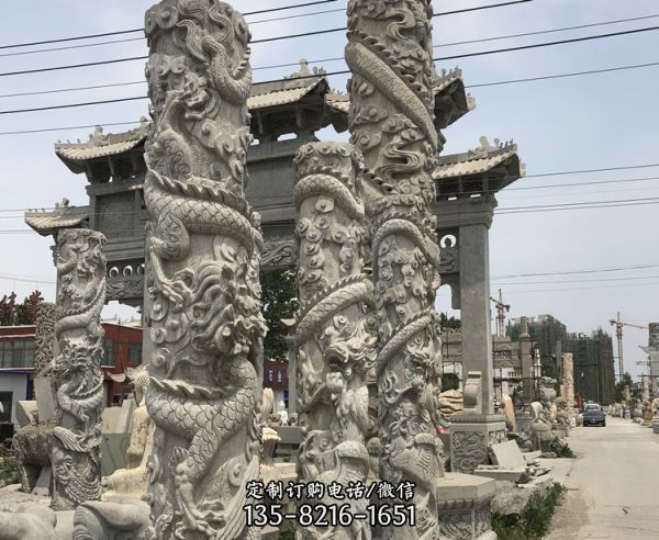 寺院景观摆放石雕龙柱摆件