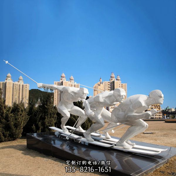 不锈钢滑冰人物户外体育馆滑雪抽象运动主题景观雕像